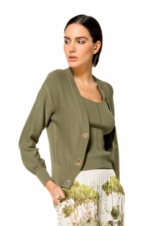 Fijn gebreide cardigan met sie 61 Khaki
