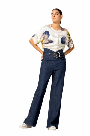 Soepele wijde jeans, high wais 23 Jeans Dark B